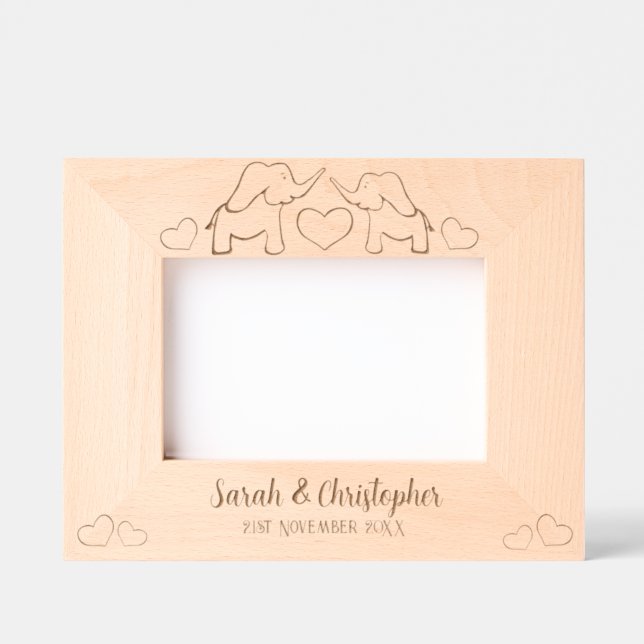 Elephant couple & heart wedding  etched frames (Front)