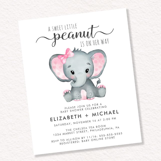Elephant Couples Baby Girl Shower Invitation (Creator Uploaded)