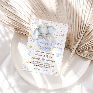 Elephant Cute Botanical Elegant Baby Boy Shower Invitation