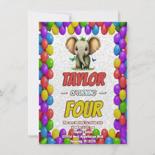 Elephant Cute Personalised Birthday Invite Kids