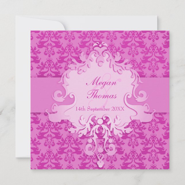 Elephant damask mauve wedding square invitation (Front)