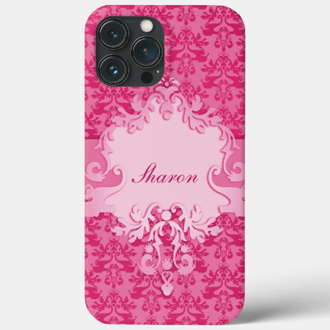 Elephant damask pink short name ipad case (Back)