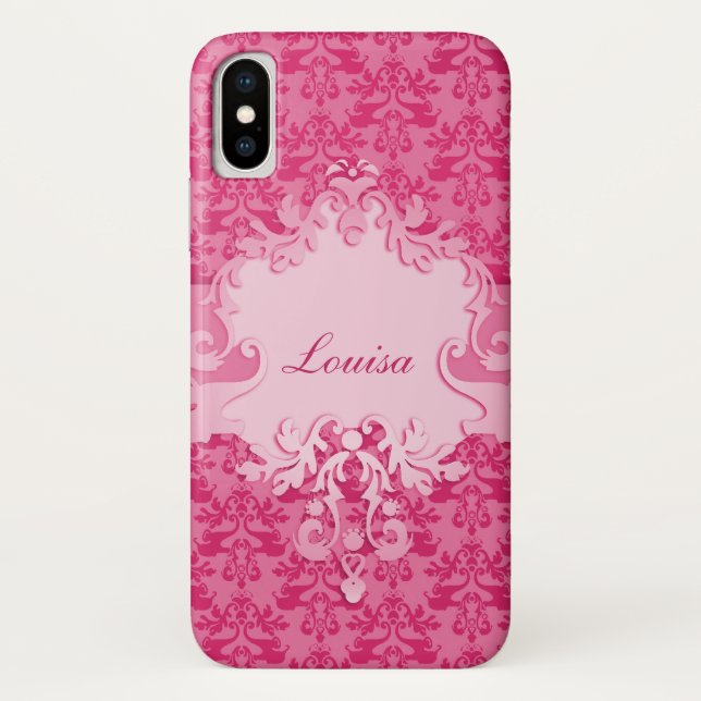 Elephant damask pink short name iphone case (Back)