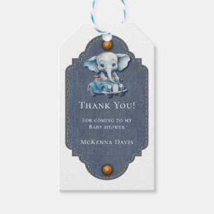 Elephant Denim Vintage Car Boy Baby Shower Gift Tags