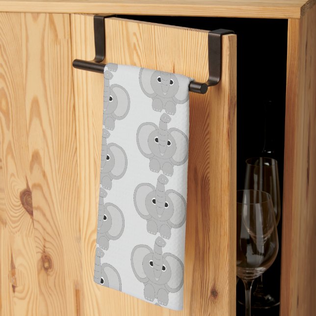 Elephant Design Any Colour Background Tea Towel (Thirds Fold)