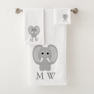 Elephant Design Monogrammed Bath Towel Set