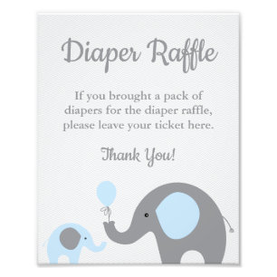 Elephant Diaper Raffle Display Sign in Blue Grey
