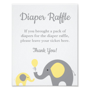 Elephant Diaper Raffle Display Sign in Yellow Grey