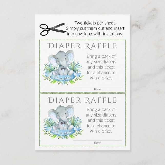 Elephant Diaper Raffle Tickets Enclosure Card (Front)