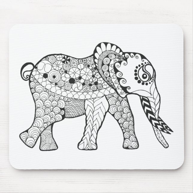Elephant Doodle Mouse Pad (Front)