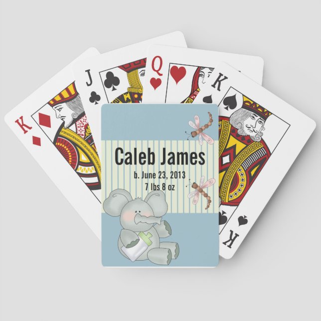 Elephant Dragonfly Blue Stripe Baby Playing Cards (Back)