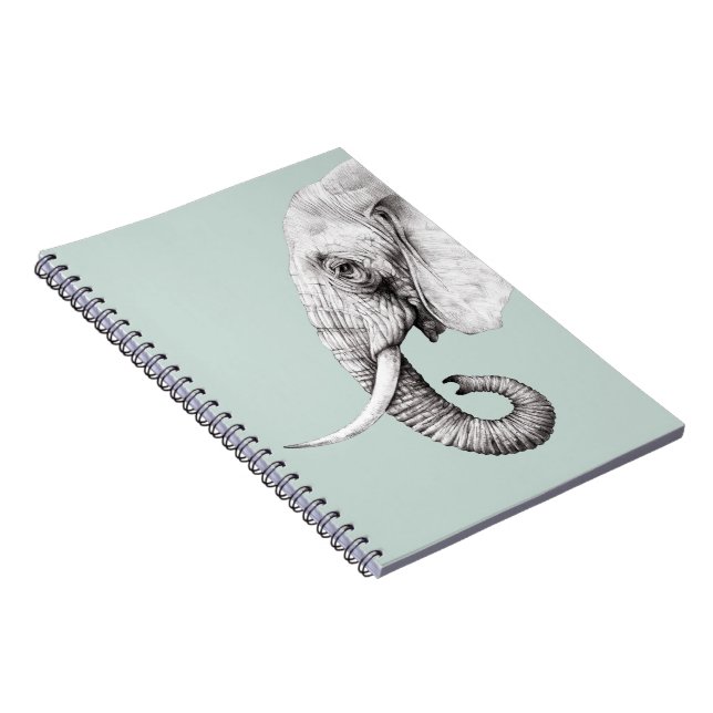 Elephant Drawing Gray Green Background Notebook (Right Side)