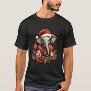 Elephant Dressed Up For Christmas Sitting By Prese T-Shirt