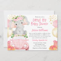 Elephant Drive By Baby Shower Invitation