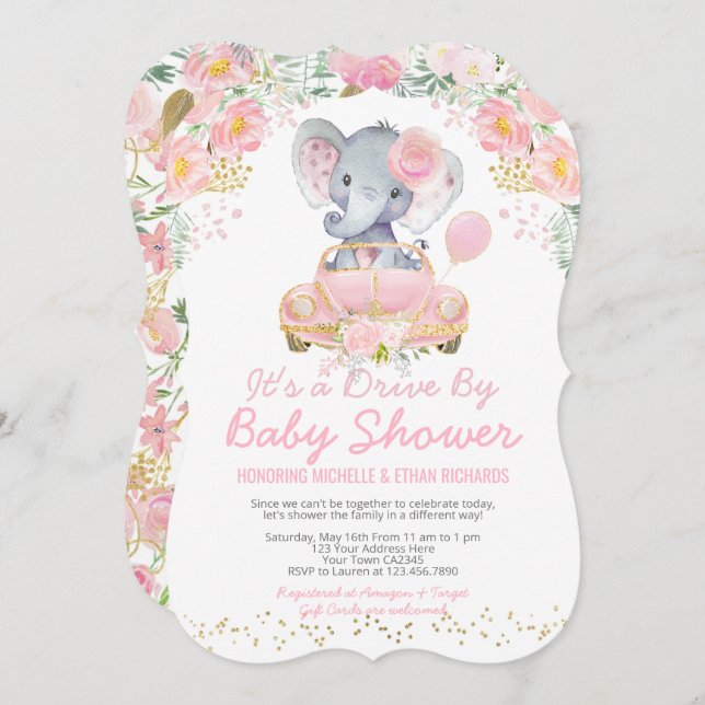 Elephant Drive By Baby Shower Parade Invitation (Front/Back)