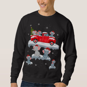 Elephant Driving Christmas Tree Red Truck Elephant Sweatshirt