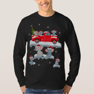 Elephant Driving Christmas Tree Red Truck Elephant T-Shirt
