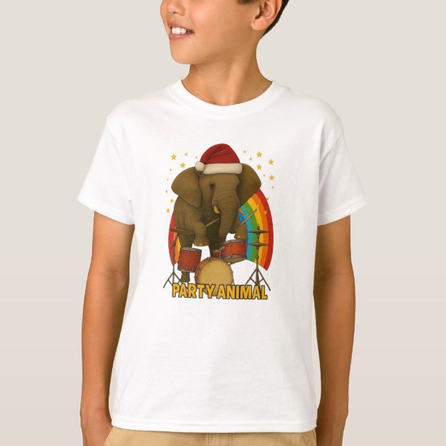  Elephant Drummer Rainbow Edition kids T-Shirt (Front)