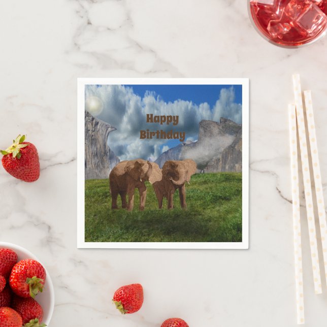 Elephant Duo Oil Paint, Birthday Paper Napkins (Insitu)