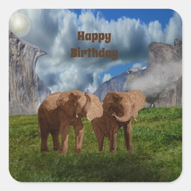 Elephant Duo Oil Paint, Birthday Stickers (Front)
