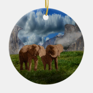 Elephant Duo Oil Paint,  Ceramic Ornament