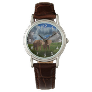 Elephant Duo Oil Paint, Ladies leather Wristwatch