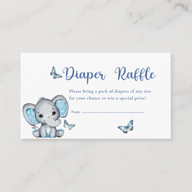 Elephant Dusty Blue Rose Baby Shower Diaper Raffle Enclosure Card (Front)