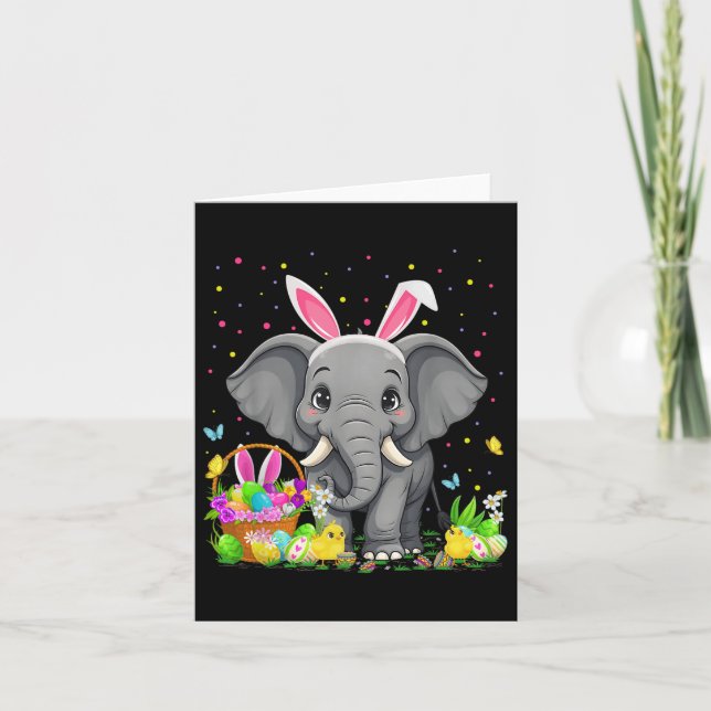 Elephant Easter Egg Hunt Bunny Ear Elephant Happy  Card (Front)