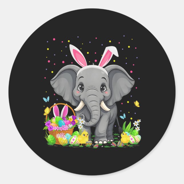 Elephant Easter Egg Hunt Bunny Ear Elephant Happy  Classic Round Sticker (Front)