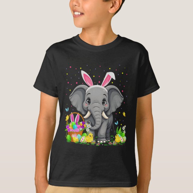 Elephant Easter Egg Hunt Bunny Ear Elephant Happy  T-Shirt (Front)