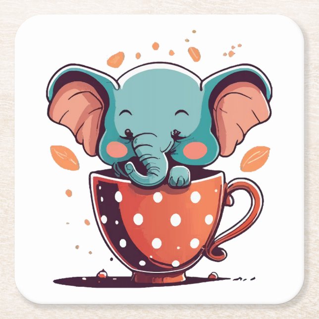 Elephant Elegance Square Paper Coaster (Front)