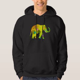 Elephant Elephant with Trunk Up Floral Hoodie