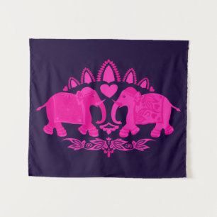 Elephant Ethnic Print Pink Blue Tapestry