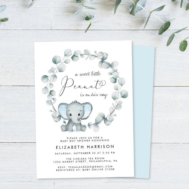 Elephant Eucalyptus Baby Boy Shower Invitation (Creator Uploaded)