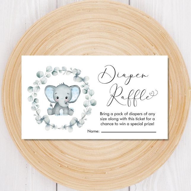 Elephant Eucalyptus Diaper Raffle Baby Boy Shower Enclosure Card (Creator Uploaded)