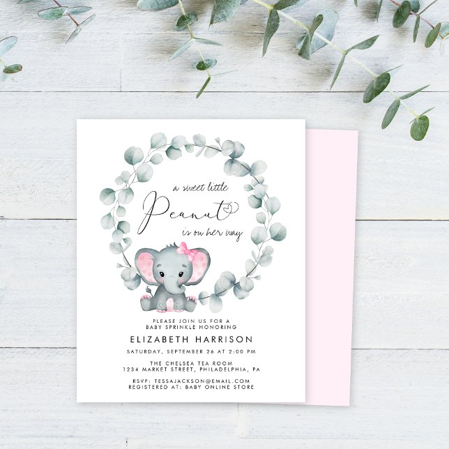 Elephant Eucalyptus Girl Baby Sprinkle Invitation (Creator Uploaded)