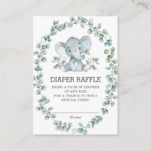Elephant Eucalyptus Greenery Wreath Diaper Raffle Enclosure Card
