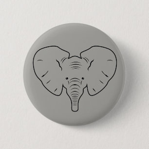 Elephant face silhouette 6 cm round badge