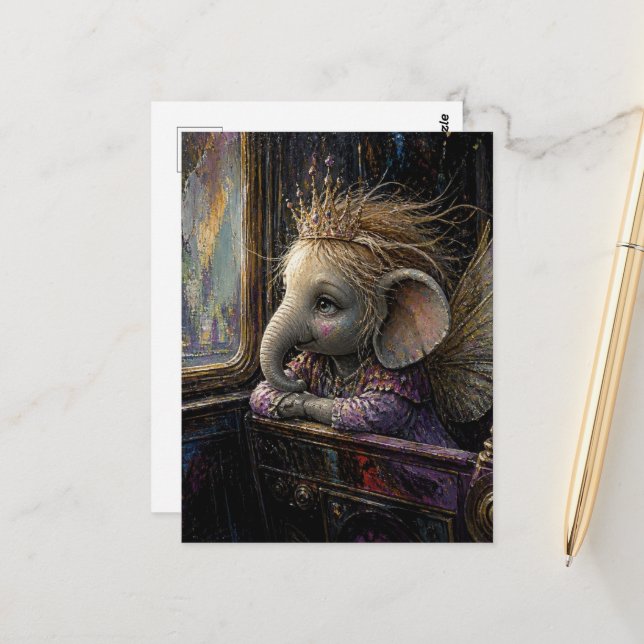 Elephant Fairy Looking Out the Window Postcard (Front/Back In Situ)