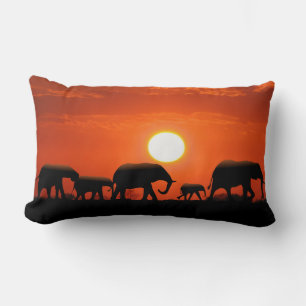 Elephant family and African mud cloth Lumbar Cushion