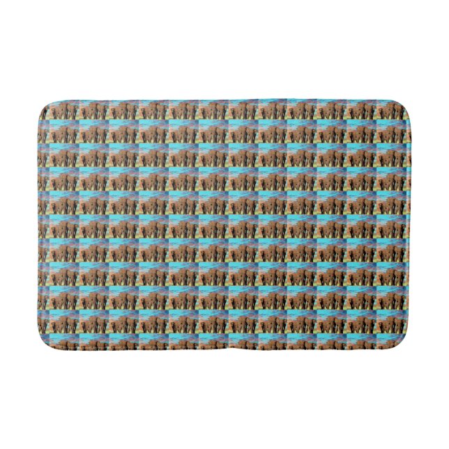 Elephant Family At Sunrise Pattern, Bath Mat (Front)