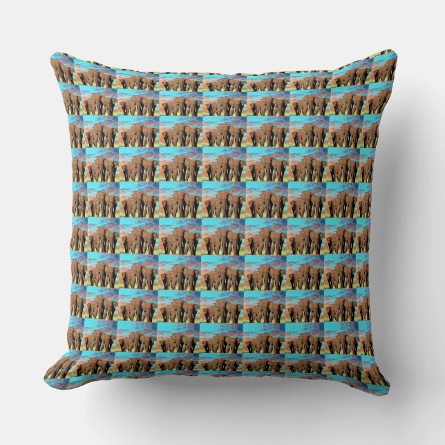 Elephant Family At Sunrise Pattern,  Cushion (Front)
