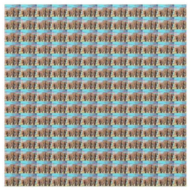 Elephant Family At Sunrise Pattern, Fabric (Close Up)