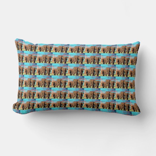 Elephant Family At Sunrise Pattern,   Lumbar Cushion (Front)
