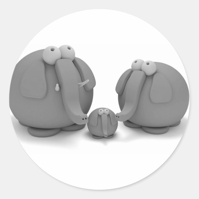 Elephant family classic round sticker (Front)