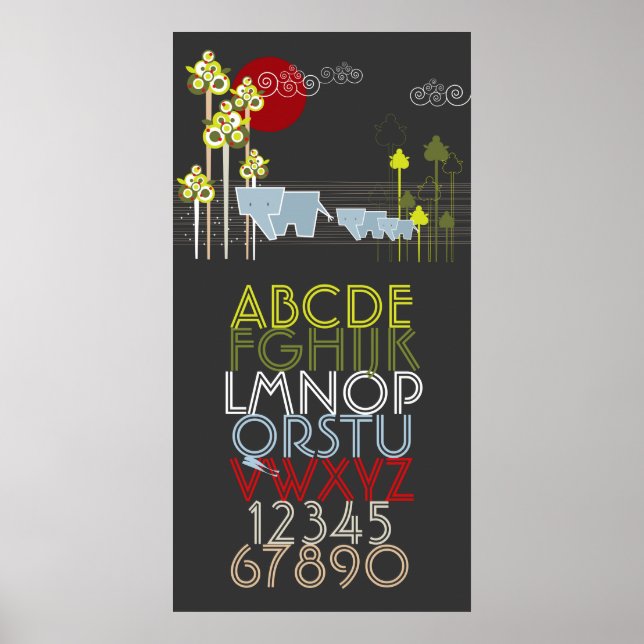 Elephant Family Forest Alphabet Numbers Wall Art (Front)