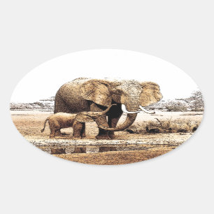 Elephant Family Oval Sticker