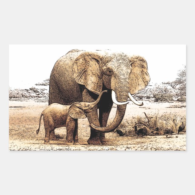Elephant Family Rectangular Sticker (Front)