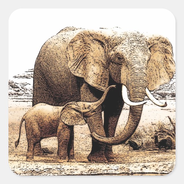 Elephant Family Square Sticker (Front)