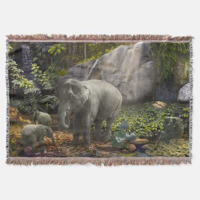 ELEPHANT FAMILY Temple of Solace Throw Blanket (Front)